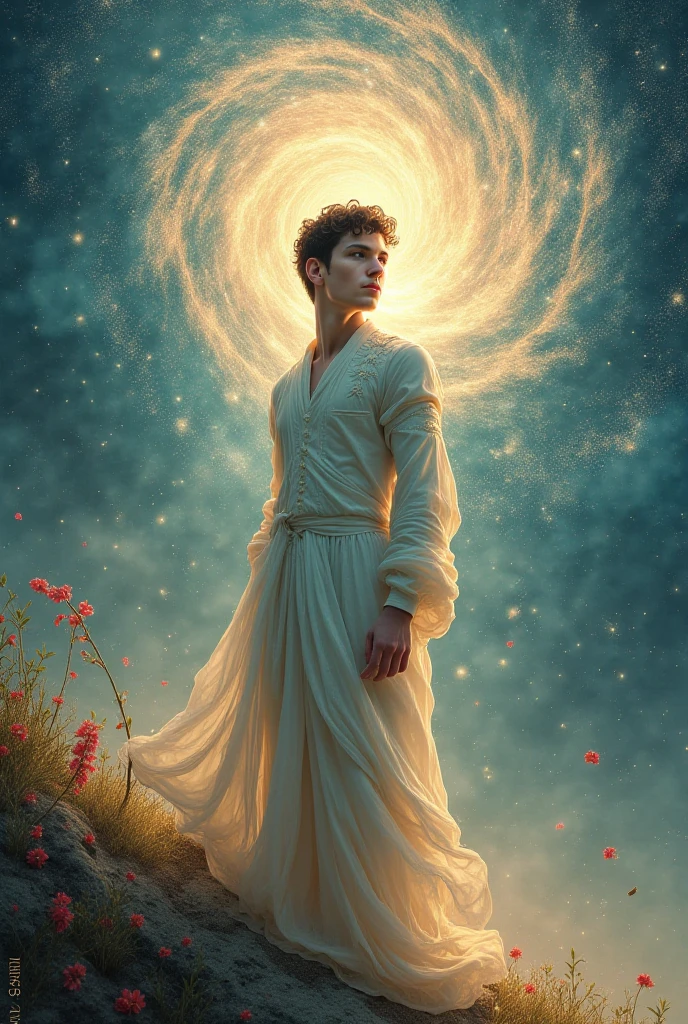 Young man floating inside the quaeto