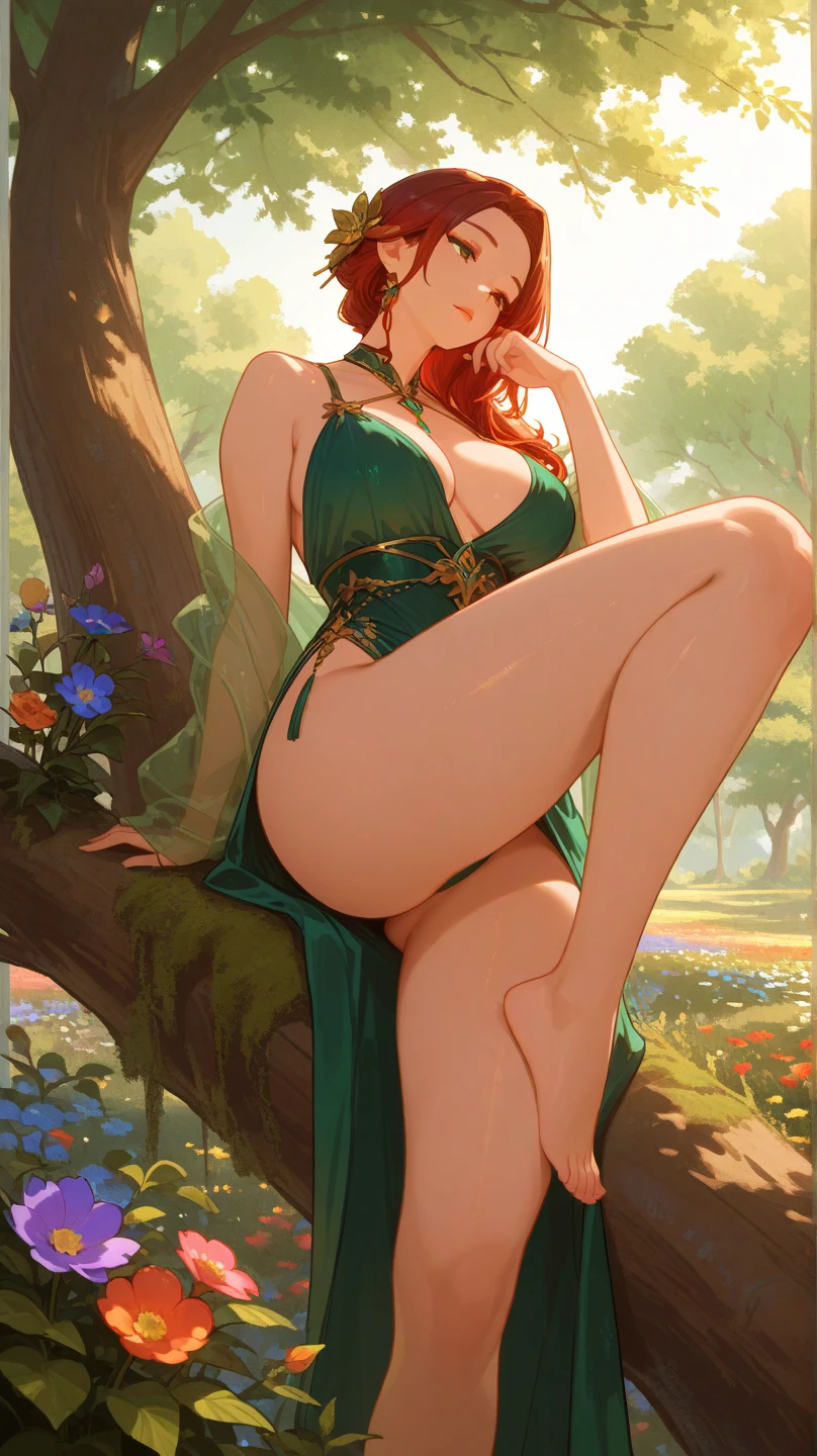 there is a woman in a green bra top sitting on a chair, big leaf bra, 8k high quality detailed art, deviantart artstation cgscosiety, detailed digital anime art, green bikini, fanart best artstation, ultra detailed game art, beautiful digital artwork, deviantart artstation, photorealistic perfect body, realistic shaded perfect body, commission for high res