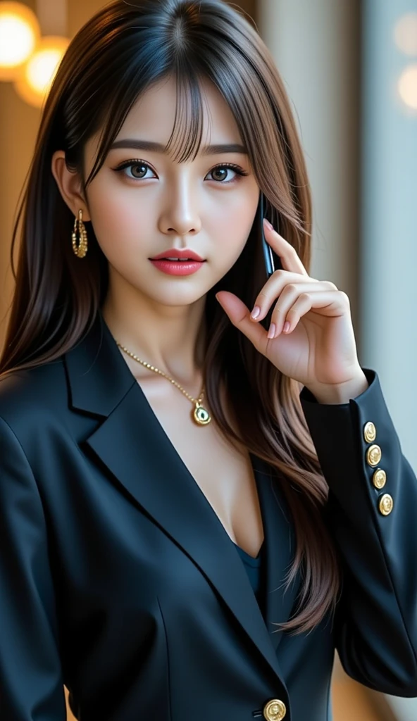 (8k,RAW Photos,Like the picture:1.45),masterpiece,Highest quality,wonderful,(セクシーなMature Woman:1),(Mature Woman:1.3), (2 woman.1.3)、(((very, very大きい)))、(((Extremely lewd and very huge boobs)))、(((Very deep cleavage)))、Hyper Real、In her office、A beautiful and dignified smile、Beautiful white skin、Beautiful, delicate and precise skin texture、With long, fluffy, beautiful brown hair(ponytail:1.0)、Beautiful Japanese Women、(Big Ass)、Thick thighs、Bright red lips、Gold earrings、Gold bracelet、Gold Necklace、{Charcoal gray suit(White blouse)}, (A badge bearing the SDGs symbol on the lapel of a suit)