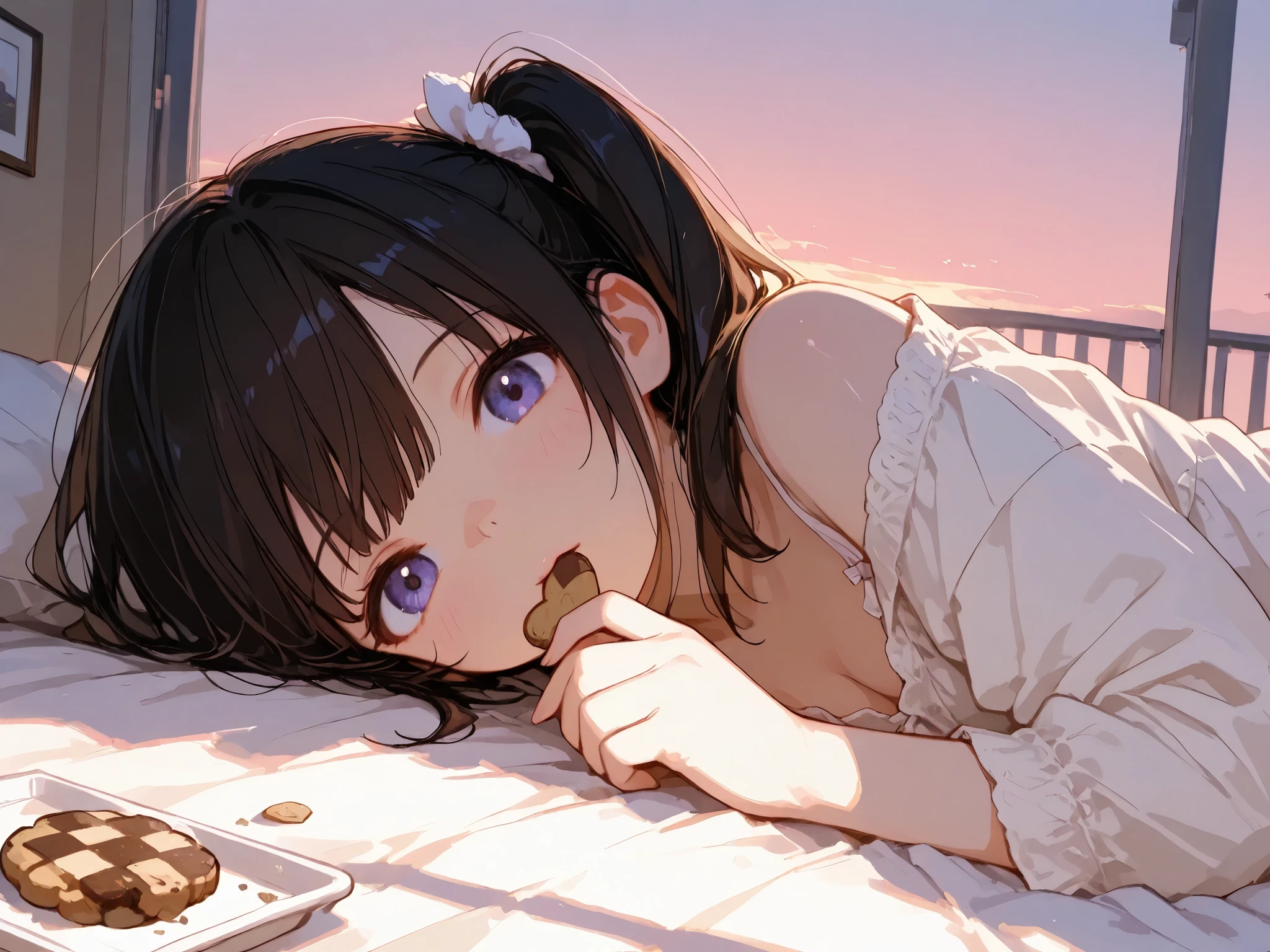hyper detailed, cookie, side ponytail, at dusk, 1700s, on left, dramatic contrast, Beige