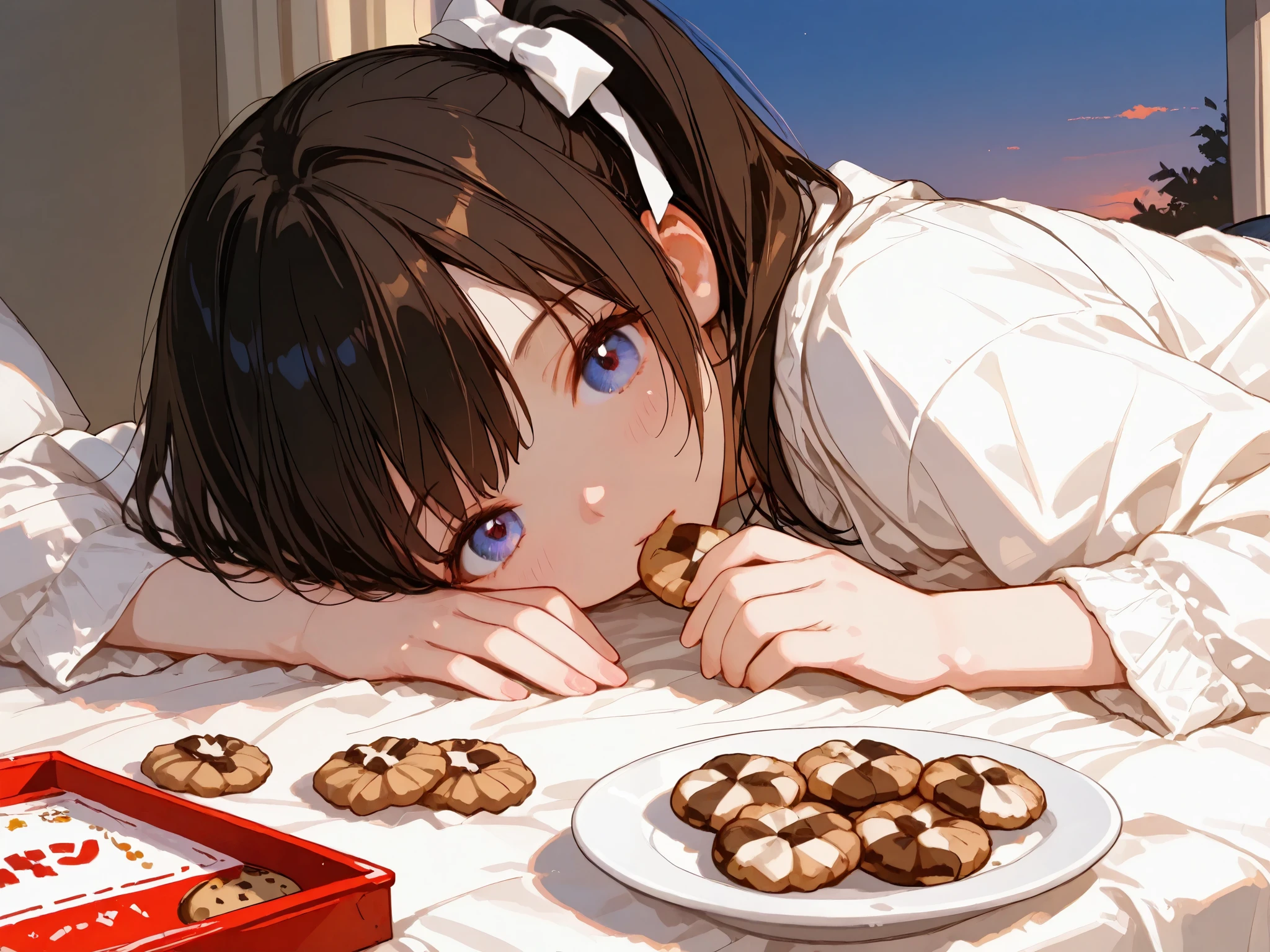 hyper detailed, cookie, side ponytail, at dusk, 1700s, on left, dramatic contrast, Beige
