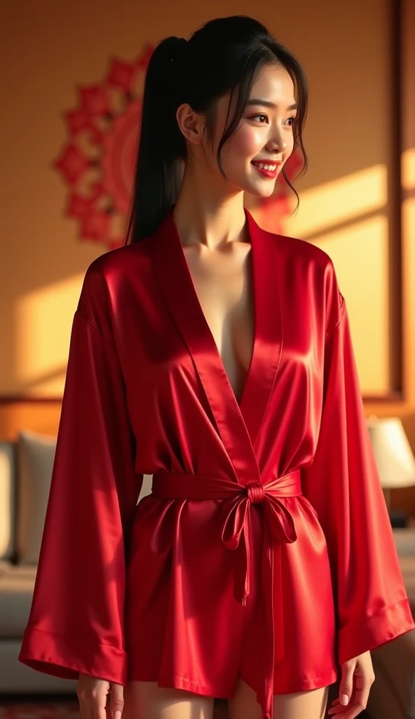 (top-quality,8K,masterpiece),
Attractive woman in a see-through dress,sad japanese model,eye shadow,lipgloss,lipsticks,
silky traditional oriental dress decorated with intricate patterns and bright colors,silk dresses,intricately patterned dress,Red dress,
accentuating her seductive silhouette. Thigh,
She stood gracefully in the quiet moonlit night,
bathed in the soft glow of moonlight. is looking at the camera,
Sophisticated and beautiful face,(A detailed eye,Detailed lips,柔らかな光で彩るlipgloss,
Casting soft highlights and shadows on her charming features.
裸太Thigh, Colossal tits, Emphasizes cleavage,Thigh,