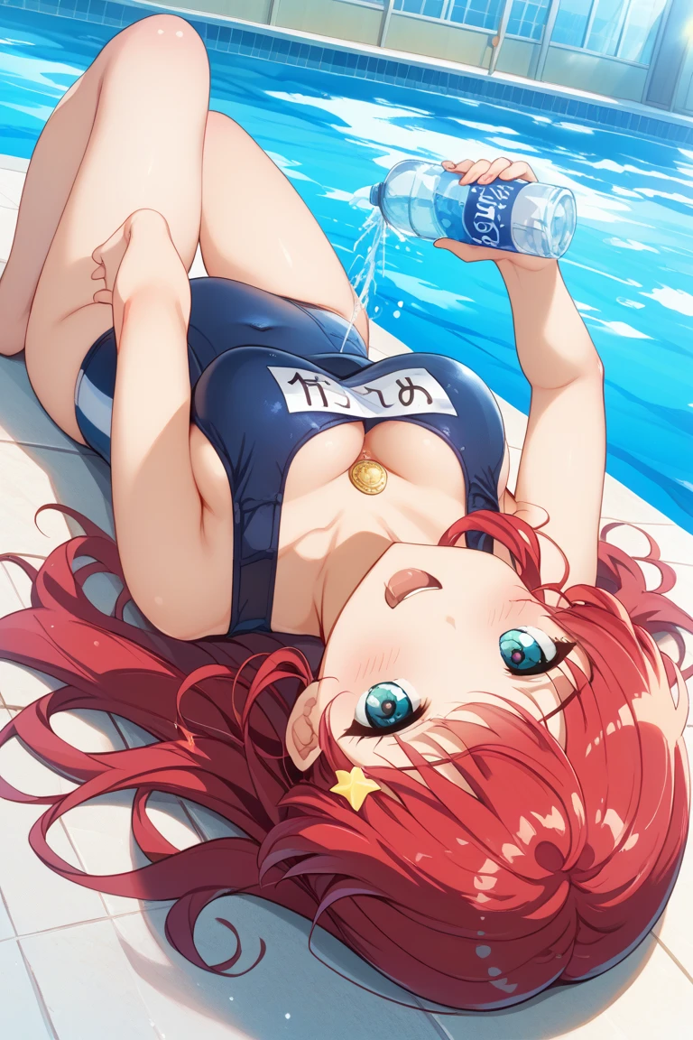 (masterpiece, highest quality, High resolution, Anime Screen Capture, Anime Color,), (Perfect Anatomy, Beautiful fine details, Beautiful detail body, Beautiful breasts, Shiny skin), One girl, Redhead, Side bangs, Braided Ponytail, Medium chest, smile,Orange eyes, The eyes are round,Underarm, View Viewer, ((AMERICAN FLAG BIKINI)), ((Wet Skin)),(Lying in the bathtub)),