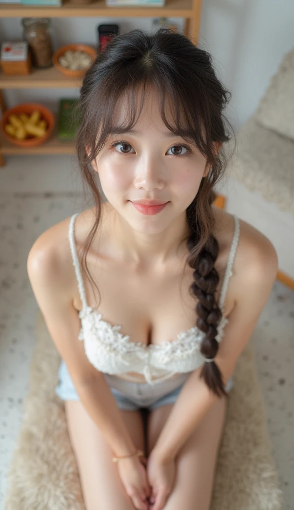 beautiful 20 year old woman. She is a little thinner than the standard figure. she is wearing a classic dress,And I&#39;m wearing a choker around my neck. She looks ecstatic as if she had an orgasm during sex. her dark brown hair is braided. High resolution、masterpiece、highest quality.((Hasselblad Photos))、fine skin、fine knit、(movie lighting)、clavicle . Her bust size is B cup.