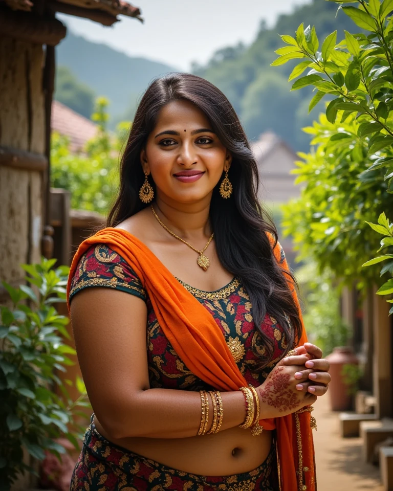 Navel Saree 40 year woman full body tall woman hot looking visible belly with light natural wrinkles