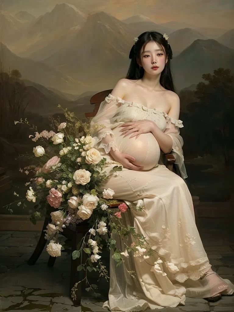 (Highest image quality, realistic depiction),(Body slippery with lotion,sweaty body),a choker,fullnude,(Beautiful nude woman imitating the birth of Venus.),Colossal tits,((best character depiction,beautiful nude body))