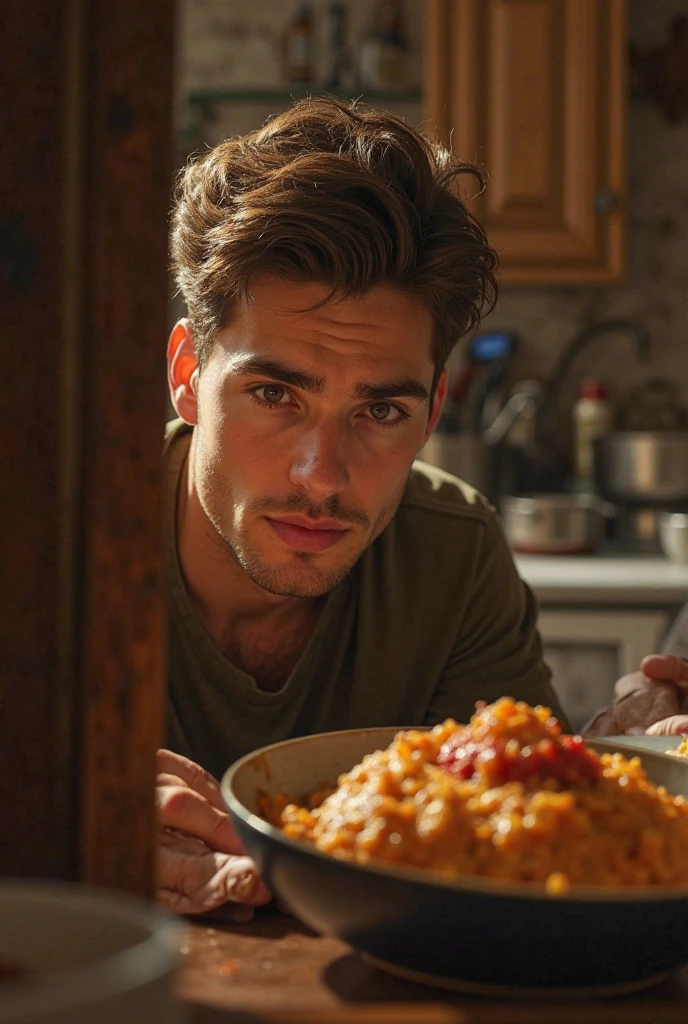 Jacob Elordi, euphoria, kissing booth, apple in mouth, biting down on an apple, shirtless, nsfw, bdsm, cannibal, kitchen, hot, abs, chest, gay, sexy, oven