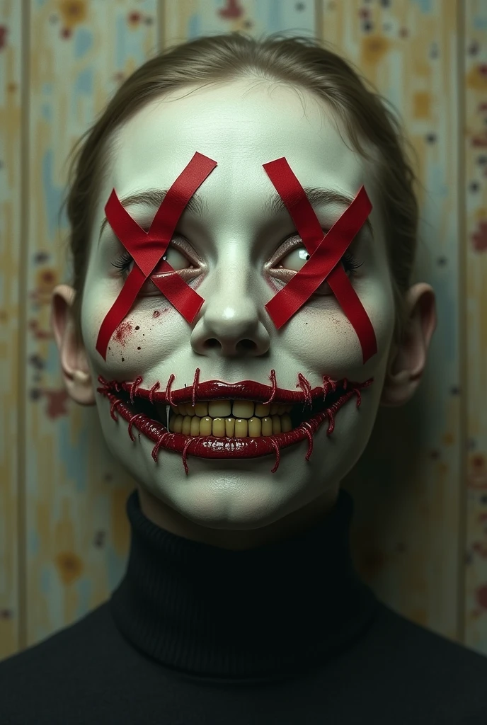a woman with a horrifying face, extremely ugly and distorted features, sunken eyes, gaping mouth, rotting skin, a skeletal body, unhealthy and uncomfortable appearance, in a dark, unsettling horror atmosphere, highly detailed, photorealistic, 8k, best quality