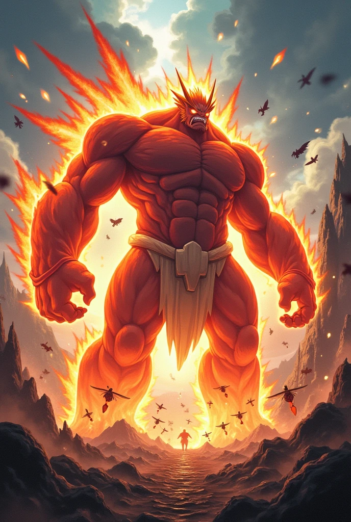 create an art style of a muscular fire people man from Adventure Time cartoon style drawing