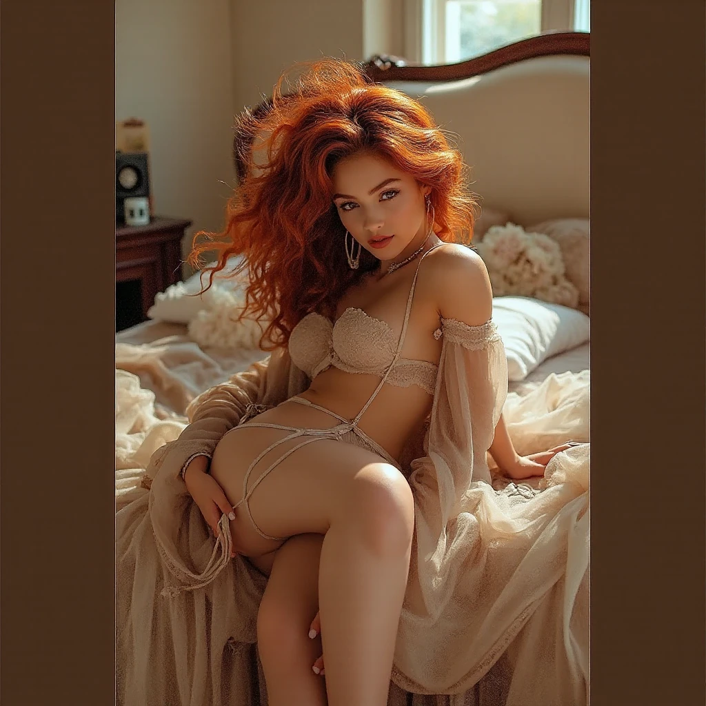 Brazilian redhead girl with big lingerie breasts.