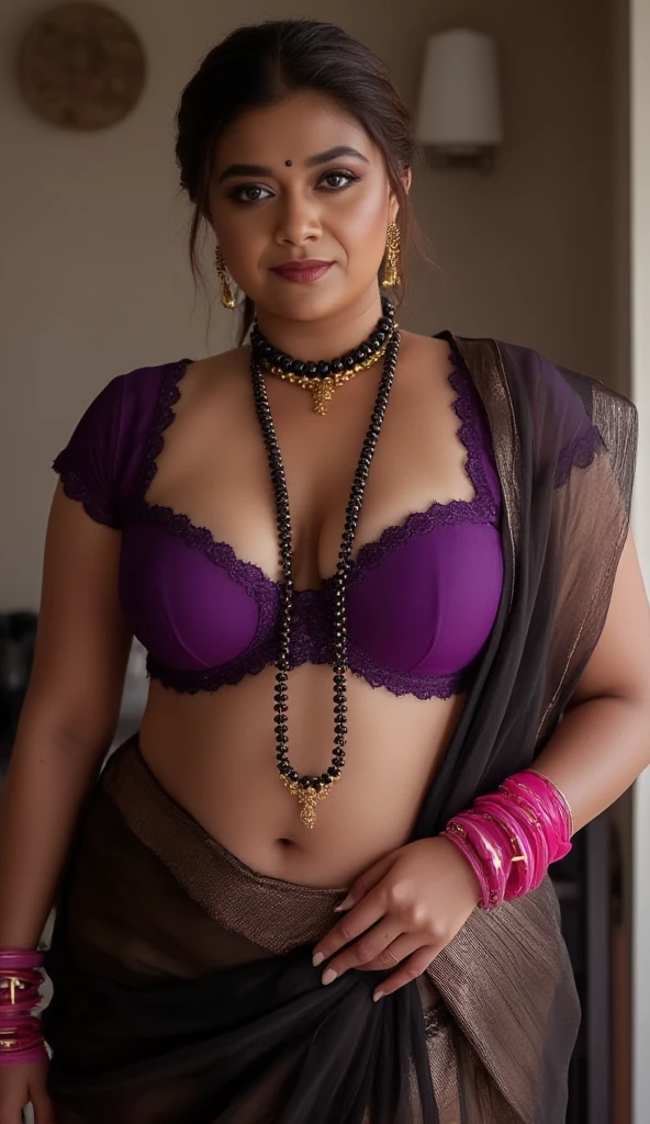 ((Very realistic))、Delicate and precise expression、50 year old indian witch、Fluffy blonde、(Chubby body type)、((Very large breasts))、Big cleavage、Deep neckline、(((A witch who lives in the ruins of a very old temple..)))、Very sexy middle-aged witch、