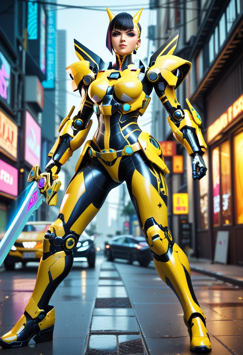 ((masterpiece, best quality)),illustration,ultra detailed 8k,photorealistic,sharp focus,highly detailed,professional lighting,colorful details,iridescent colors BREAK extreme long shot of a factory,large mechanical robot construction,microchip,computer,glowing,intricate details,shitu-mecha,1girl is standing in front of the audience,Navel