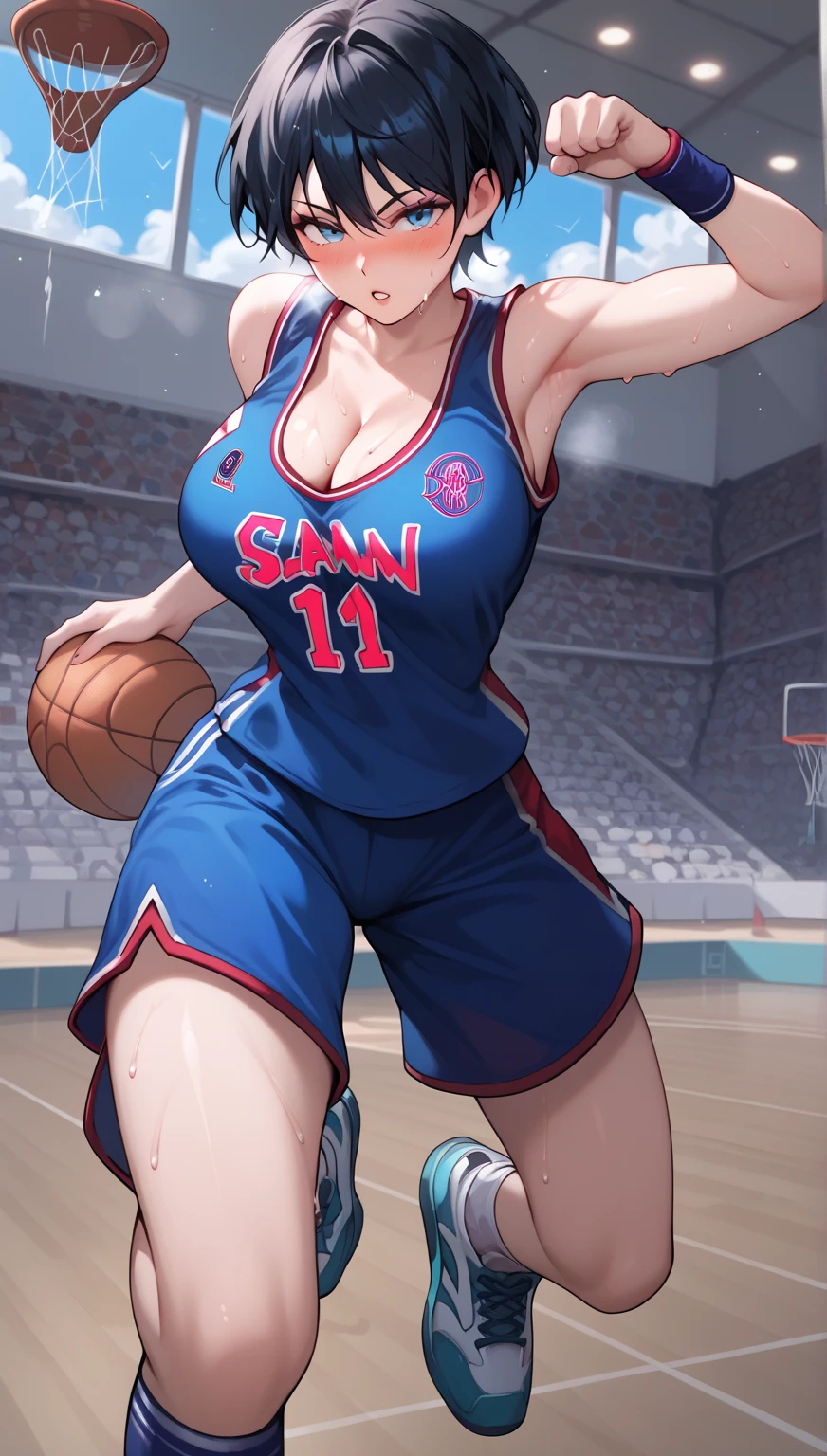 Woman wearing basketball suit