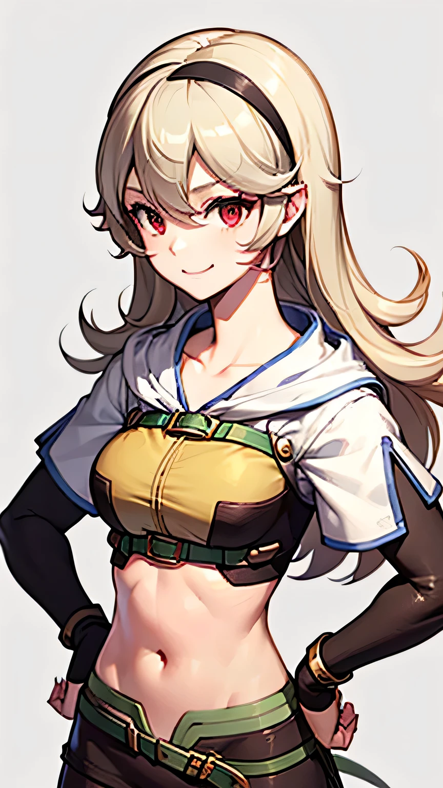 corrin, 1girl, solo, smile, red eyes,hands on hips