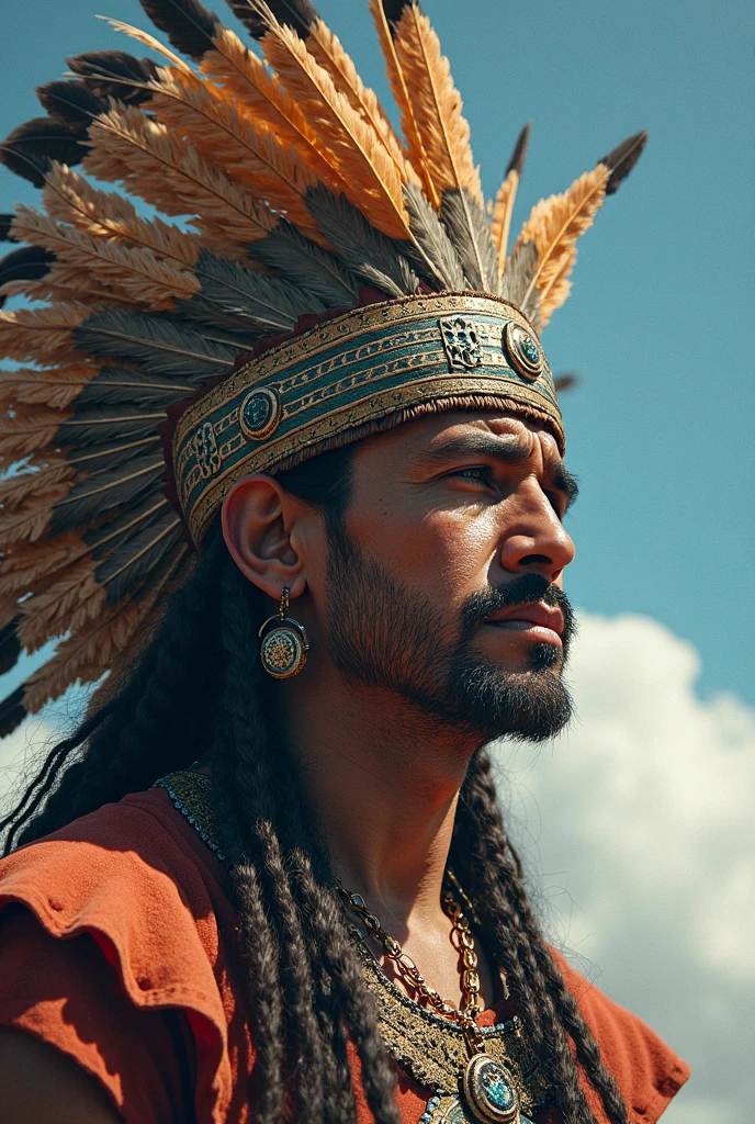 {
"prompt": "Create an ultra-detailed, high-quality image of a 38-year-old man from the ancient Mexica (Aztec) civilization. He is dressed in traditional Mexica attire, including a feathered warrior headdress, a jaguar pelt cape, and elaborate shell and turquoise jewelry. The scene is set in the grand plaza of Tenochtitlán with majestic temples and bustling activity in the background. The man's skin is textured, showing signs of age and experience, with a background that features a slight blur to emphasize the character's details. The image should be a medium shot, focusing on the upper body of the man with a shallow depth of field to create a visually compelling portrait.",
"size": "1024x1792"
}