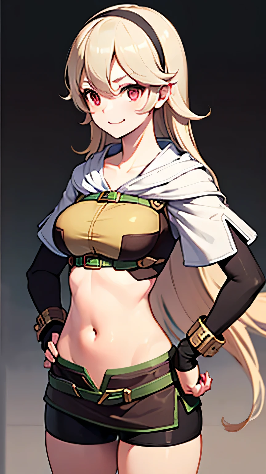 corrin, 1girl, solo, smile, red eyes,hands on hips
