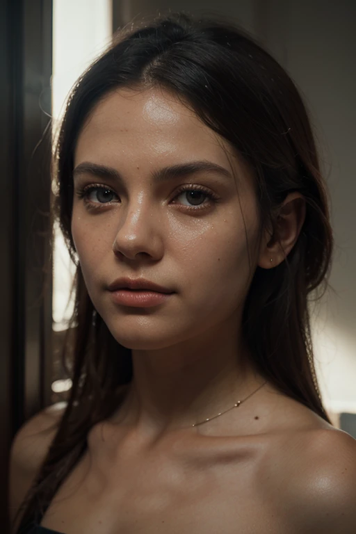 a young white female, face completely hidden in shadows, , dramatic lighting, minimalist background, light colored background, high contrast, sharp focus, (best quality,4k,8k,highres,masterpiece:1.2),ultra-detailed,(realistic,photorealistic,photo-realistic:1.37)