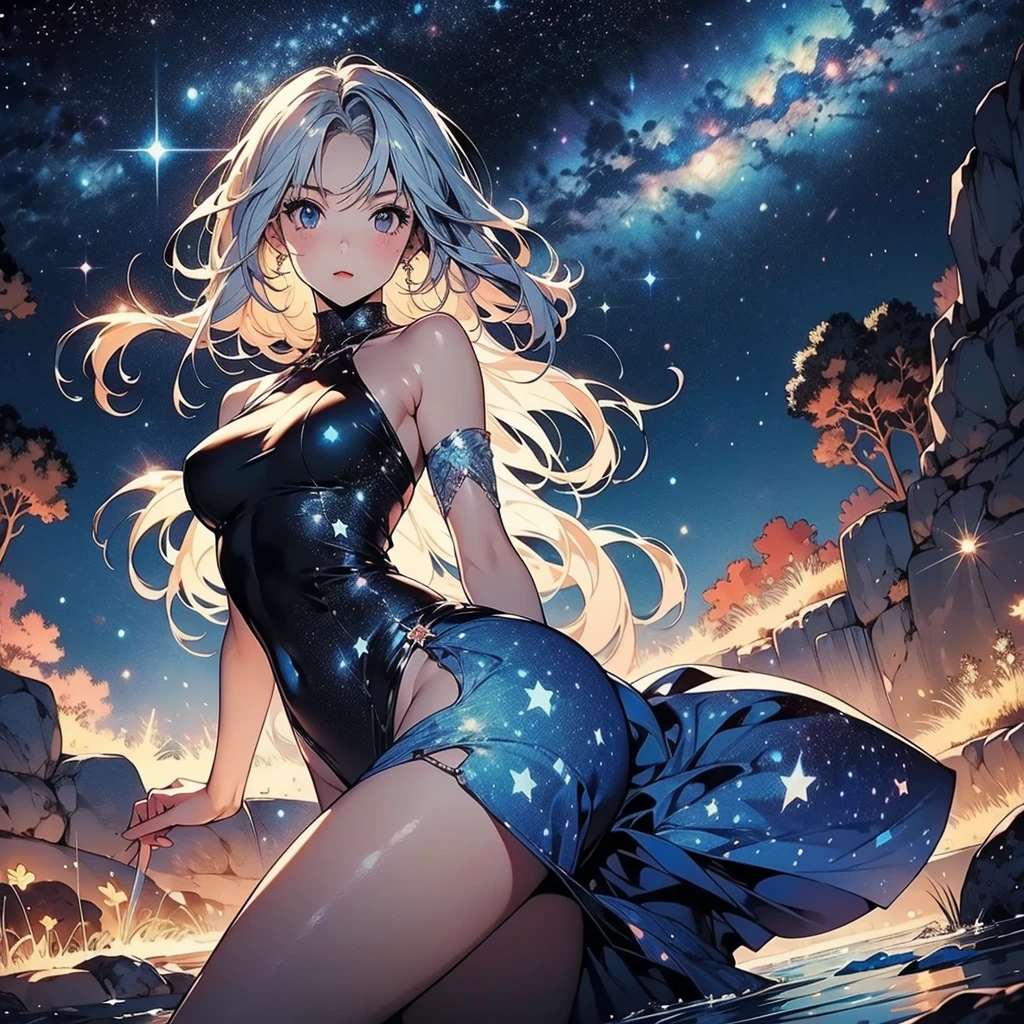 a beautiful 20 year old blonde woman with big messy hair, laying on a fluffy cloud in the sky, fluffy clouds cover her nude body, full body, with glowing moon and twinkling stars, with a small cityscape below, fantasy art style, rossdraws cartoon vibrant , cute detailed digital art, colorfull digital fantasy art, digital fantasy art ), glossy digital painting, rossdraws pastel vibrant, rossdraws 2. 5, rossdraws 1. 0