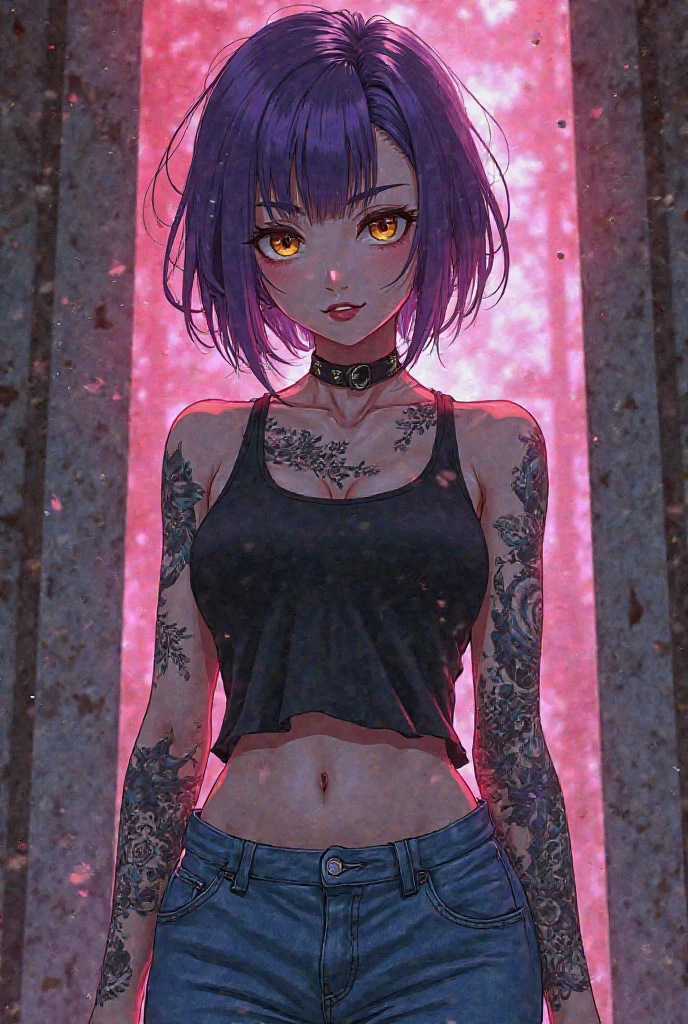 anime in tiny thong and zombie face on her arm tattooed the phrase anti-human