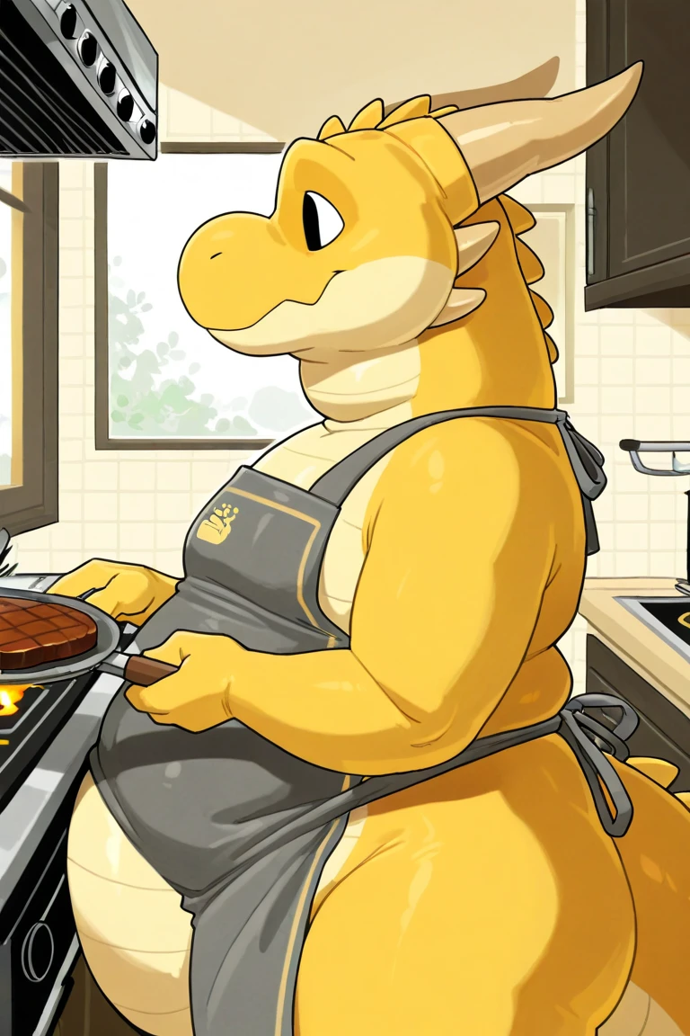 (masterpiece, best quality, realistic, detailed, detailed scales, hi res, photograph:1.2), (8k, uhd, ultra-detailed, depth of field,:1.1),
BREAK
MALE, Bowser, yellow scales, cream belly, chubby, red hair, shell, horns, spikes, (thick tail, :1.4), (sweat), (big butt:1.1), ( maid outfit, big balls, :1.3),
full body, posing butt focus,
Kitchen,