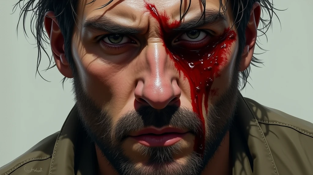 A close-up of Max Payne, his face bloodied, sweat-soaked, and eyes filled with determination. The light casts shadows on his rugged features, emphasizing every scar and furrow. The glistening droplets of blood stand out against his pale skin.
In the Style of Greg Rutkowski, Thomas Kinkade, and Alphonse Mucha, artists known for their attention to detail and realism.
<lora:add-detail-xl:0.8>,
<lora:RMSDXL_Enhance:0.4>,
<lora:RMSDXL_Darkness_Cinema:0.7>,
<lora:RMSDXL_Creative:0.9>,