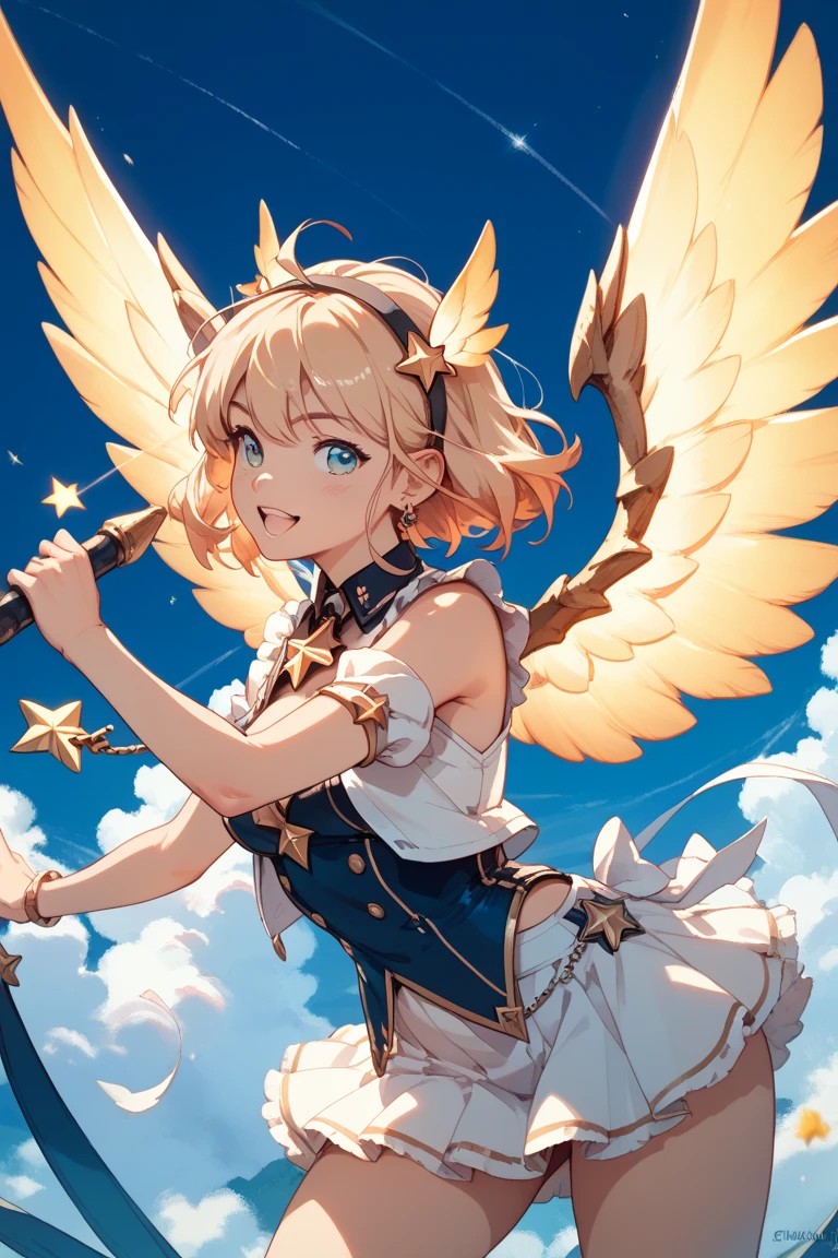 angelicales, About 10 years old, are flying, a smile, a blond, Angel wings, kosmos,