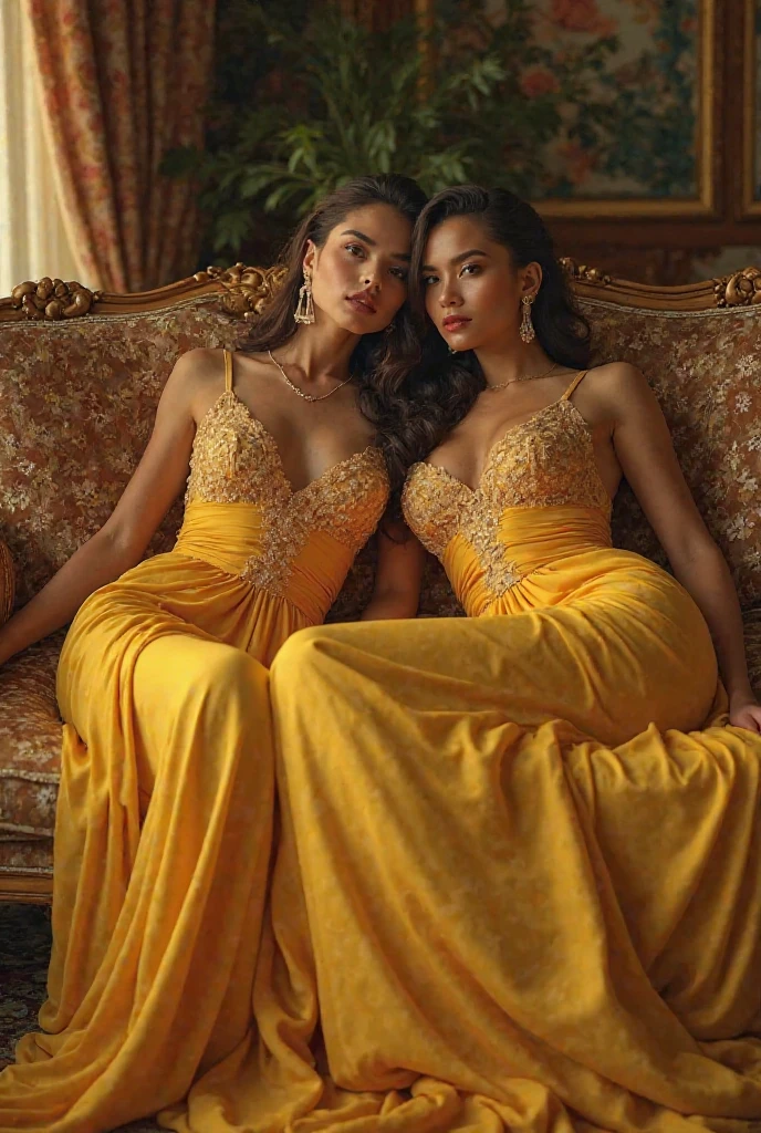 Mini video clip Two sexy women dressed as bananas, doing adult sensual choreography, both looking at the viewer