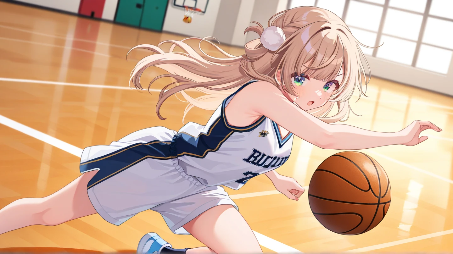 (Highest quality, 8k, 32K, masterpiece, Ultra-high resolution,:1.2),to be born, One Girl,So cute , hair ornaments, eye, Multicolored Hair,Upper Body, Pink Hair, Magical girl, A fantasy background that resembles a gymnasium or an electronic world, clear, 輝くeye, Age 25 ,Fair skin, Pink Hairの少女, Sexy Costumes, Long Hair, An innocent smile, Large Breasts,, Basketball court,