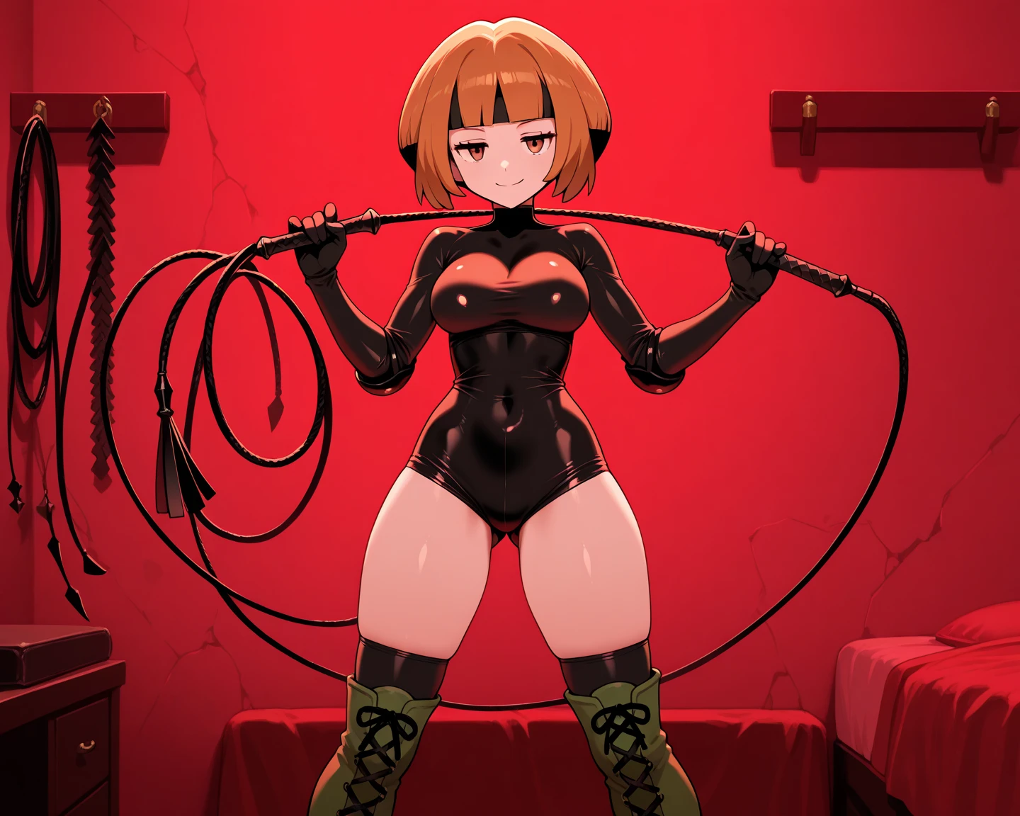 Helen Parr, angry, angry, blush, portrait, short brunette hair, bare chest,just pies, barefoot, pies, down on my knees, a beautiful girl, in front of the viewer, looking at the viewer, soft smile, down on my knees, ((close up)), (Delgado, Skinny), flat chest, arms behind the back, knees together, Legs together, ((Looking forward, straight, in front of the camera, looking to the camera, portrait)), ((wifes, chain strap, neck, Visor with strap)), detailed eyes,