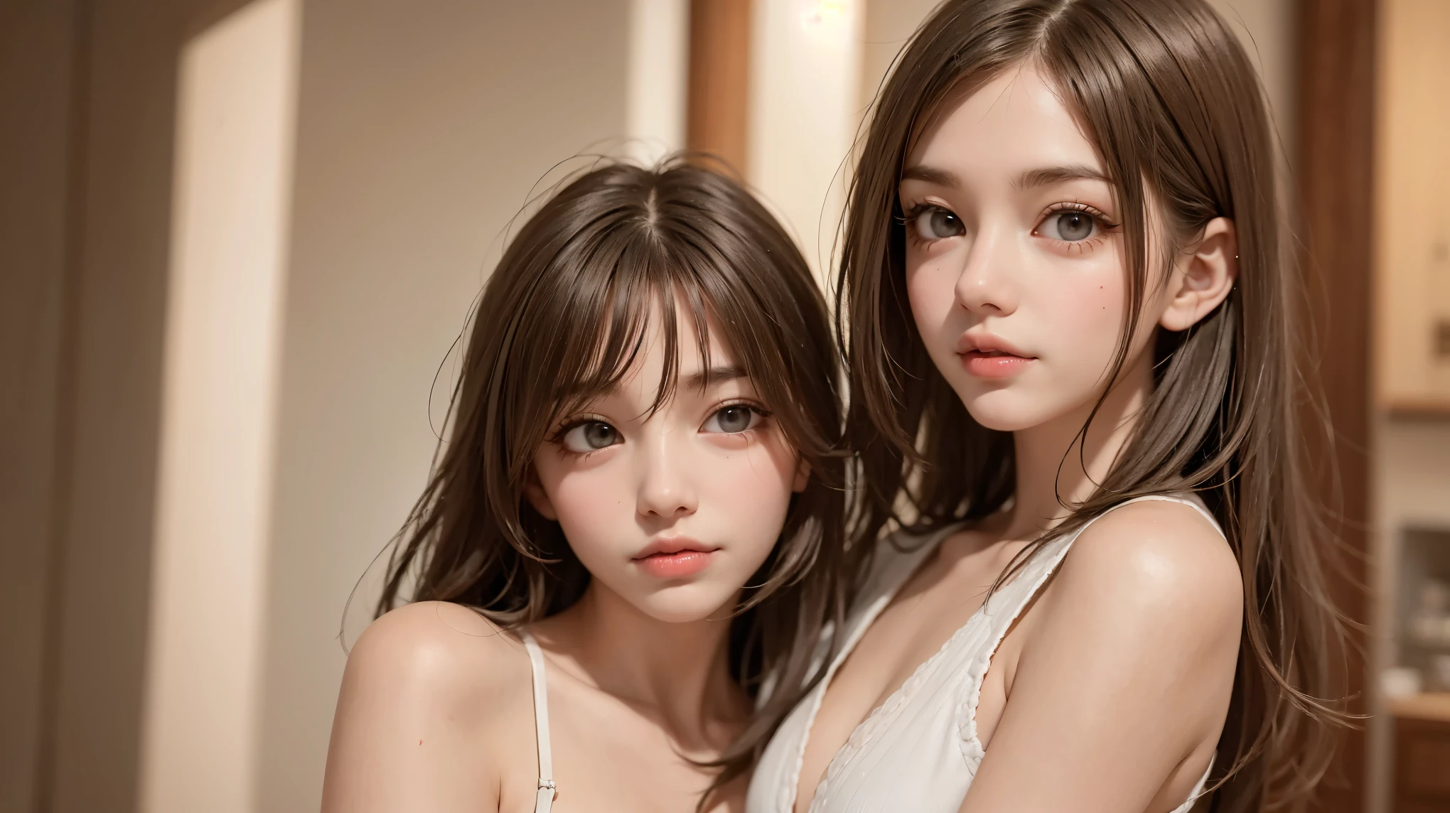 ((SFW、David Hamilton:1.37, White and vivid colors))、(Tiny Oppai-Loli Twins:1.37)、{(Dynamic-angle)|(from side)|(from back)|(from below:1.2)}、{(((Kissing face to face)))|(Standing Full Body:1.2)|Wide Shot}、{(Floating hair:1.2)|(blowing wind)|(Ass focus)}、8K best quality、((Masterpiece:1.2、Photo-realistic:1.47)), ( kodachrome | realistic | photorealistic | RAW )、((Detailed KAWAII Face、Detailed Oily Porcelain skin textures、Extremely Detailed))、Smooth shading、{Zoom Layer|clear focused}、Soft Lighting with many Follow lights、{Childish|Gigantic Cleavage:1.37}、((school uniform with white tiny panties:1.37))、{Flowers|Flower wreath|ssmile|perplexed|seductiv|Different types of hair colors}、{(Light Particles:1.2)|(Lens Flare)|(Luminescent Particles:0.6)}、{Forest Lakeside|Lakeside Cottage|Before dawn|magic hour|morning glow|foggy}、(Whole Body proportions and all limbs are anatomically accurate) .