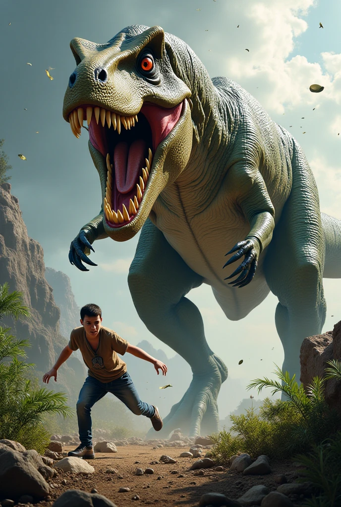 A dinosaur attacking a human