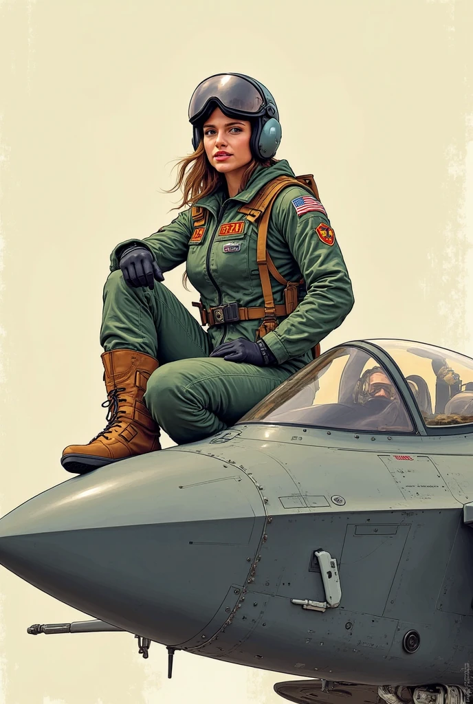 A beautiful Dreampop girl, wearing Puff-sleeve blouse with a tiered mini skirt, (Supersonic Jet Flying (piloting fighter jets at speeds exceeding the sound barrier):1.3) UHD, 4k, cinematic