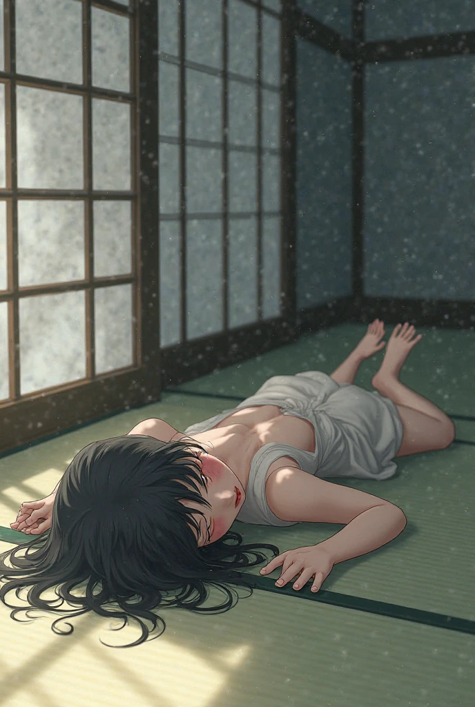 No dialogue、No text、Lie、Being pushed down、sex in the futon、rape、rape、Humiliation、gang rape、Molester、Zashiki Warashi、Penis insertion、Japanese style、Shoji screen、tatami、Haunted house、darkness、Late Night、kimono、Bob、Nipples、Pussy、girl、young、Baby Face、Flat Chest、Long black hair、Dynamic Angle、Crying face、ball、Flower Hair Ornaments、Clogs or bare feet、sperm、Covered in sex fluids、Sweat、Half naked、Blowjob、Many men