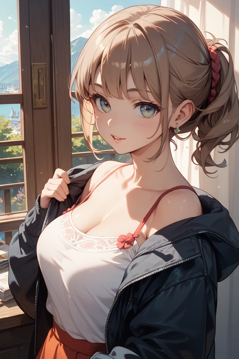 ((masterpiece)), ((Highest quality)), (Super detailed), Genuineistic, Genuine, Dynamic Angle, whole body,Front view, Young and cute girl in Japan ,city, town, Daytime, autumn, Attractive person ,Long Bob Hair ,One girl, alone, Off-the-shoulder knit ,Ultra mini skirt, ((Beautiful Eyes)), Large Breasts, Big smile, Super cute face, Glossy Lips, Double eyelids on both eyes, Natural Makeup, shiny smooth light brown hair of Long Bob Hair, Asymmetrical bangs, High resolution, High detail, Detailed hairstyle, Detailed face, Cinema Lighting, Octane Rendering, hyper Genuineistic, Perfect limbs, Perfect Anatomy