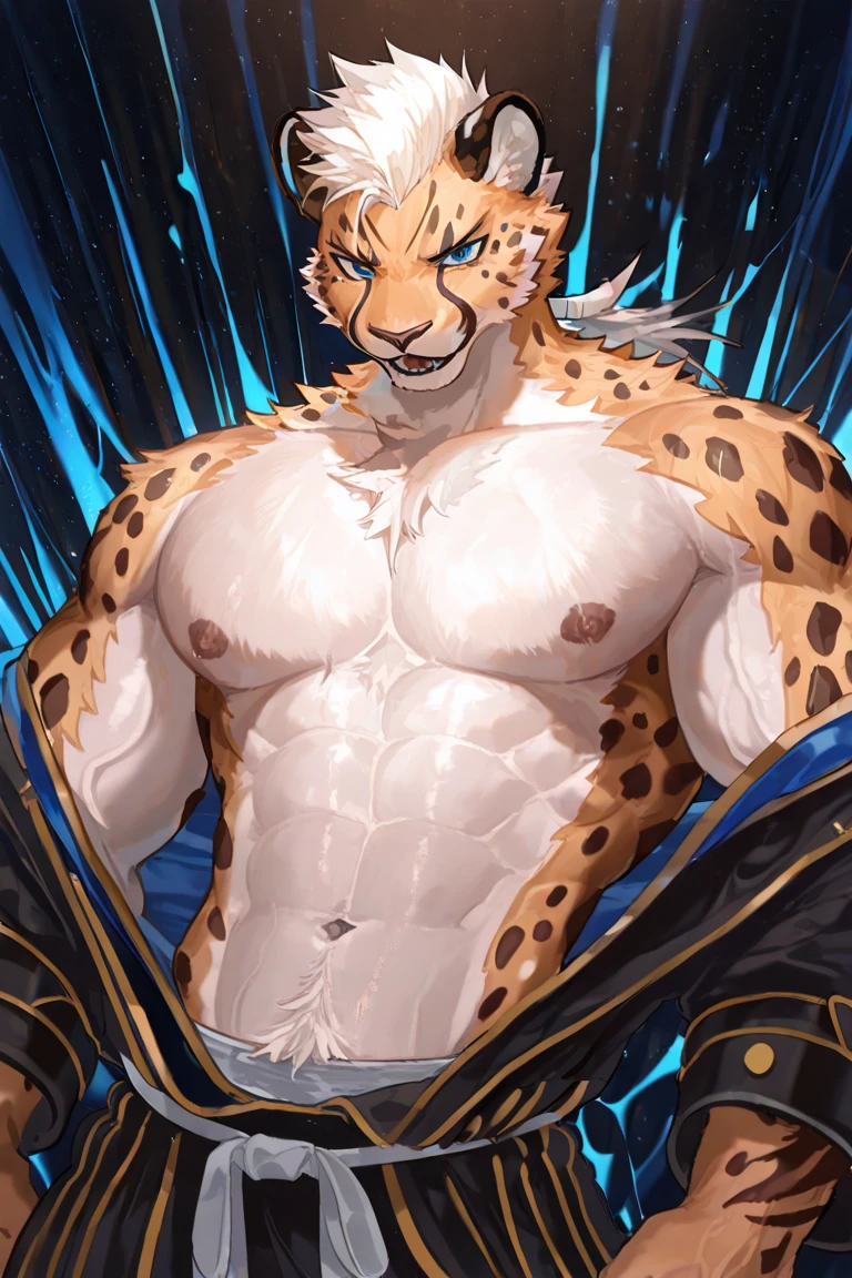 City background,high resolution,4K,masterpiece,high quality,Warm man,29 years old,((Cheetah)),male,((whole body:1.4,Strike a pose:1.5,fiercely:1.3,grimace in pain:1.4)),CheetahFurry,(teenager:1.5,hairy),((Moderate:1.2,short hair:1.3)),((Strong body:1.5,Long legs:1.3,big ear:1.3,Thick long tail,Long legs)),(((No clothes,Black sports shorts))),(((Hair:1.6,充满Moderate肌肉:1.3,Golden Eyes:1.4,Black hair:1.3,White chest:1.3,White belly:1.4,Limbs:1.4,Crotch bulge))),Delicate eyes:1.6,Fine details,Detailed body,(Detailed hand details:1.4)