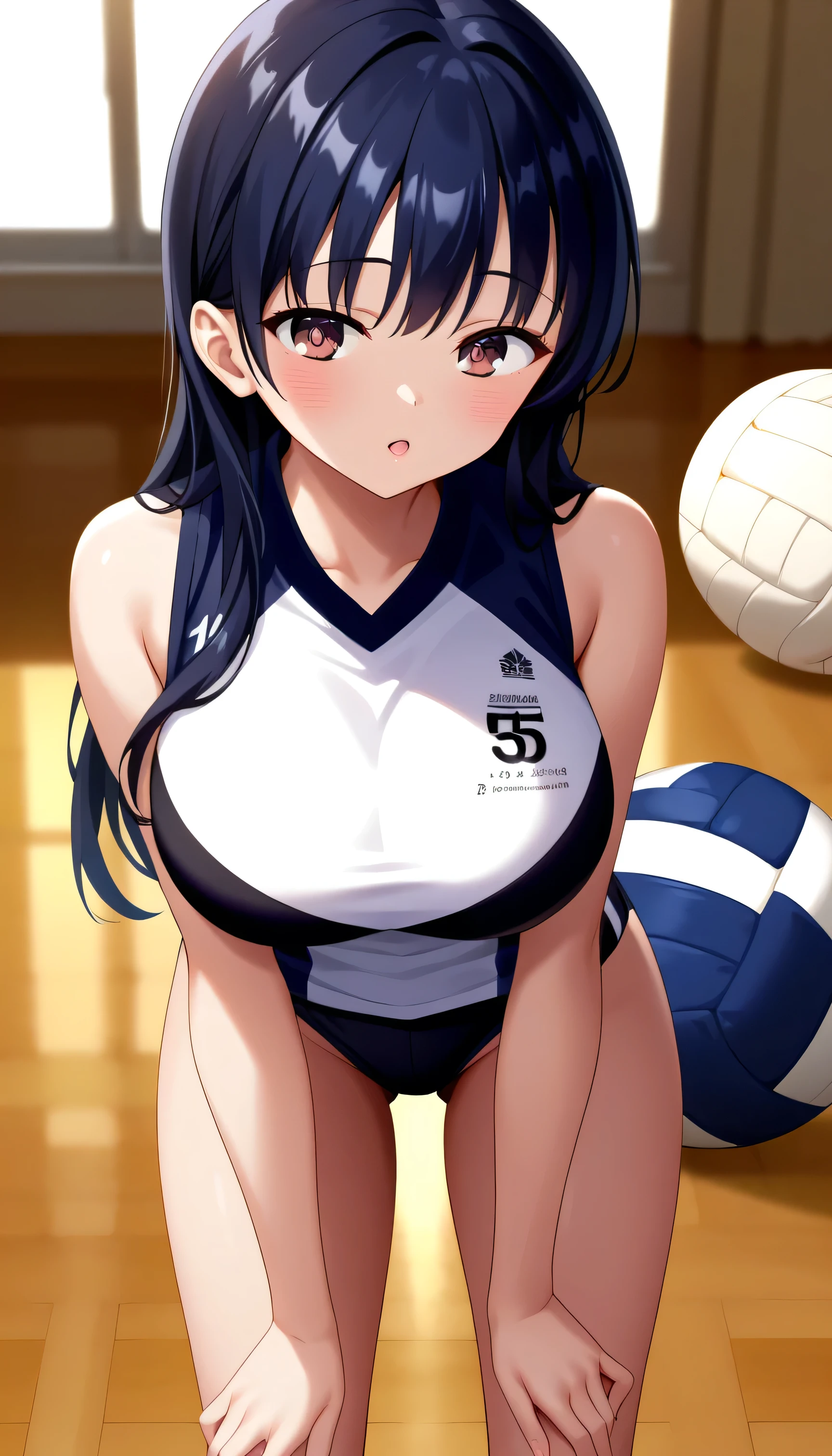 ((最高品質)), ((傑作)), (詳しい), 完璧な顔,1girl,(((from front,))),(((foot focus))),full body,from below,(((squatting,spread legs,arms behind back,))),(hands on floor),moody face,bashful,embarrassed, ((condom in mouth)),Break,volleyball uniform,thin micro bikini,(covered nipples:1.2), (cameltoe:1.2),extremely detailed pussy,pubic hair,(((knee socks))),(thin micro bikini,volleyball uniform:1.3)