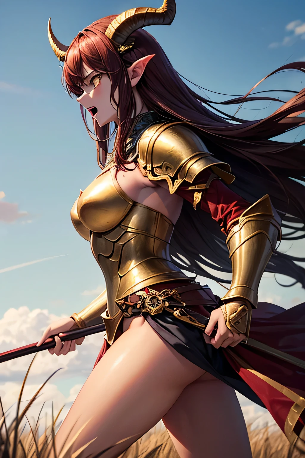 best quality, high quality, extreme detail,High detail, 1 woman solo, wearing robe, red cape, fully clothed, armor, helmet, big breasts, long wavy red hair,lookig at viewer, full body in frame, full body, big tree in background, forest, curvy, professionally drawn body, professionally drawn face, professionally drawn eyes, dramatic lighting, photorealistic body, accurate lighting, hard focus, shiny skin, oily skin,dynamic lighting, detailed shadows, <lora:characterMalenia_v10:0.55>