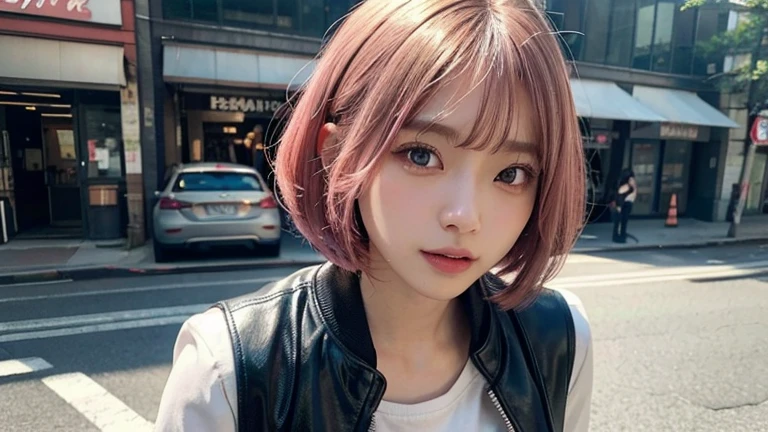 Close-up of a brown-haired woman wearing a white shirt, Short hair, neat hair With bangs, Short hair With bangs, Young and adorable Korean face, Korean symmetrical face, young and cute asian face, Round-faced Southeast Asian, Girl cute beautiful face, short~Medium Hair, With bangs, short brown hair With bangs,arafed woman with pink hair and a white shirt looking at a cell phone, Short hair, ((pink)), pastel colour, pastel coloured, purple色, pink pastel, future!!, faded pink, purple色の髪, purple, Gradient Hair, Pastel Wave, Reusch |, pink short hair, 8k)), Pastel glaze