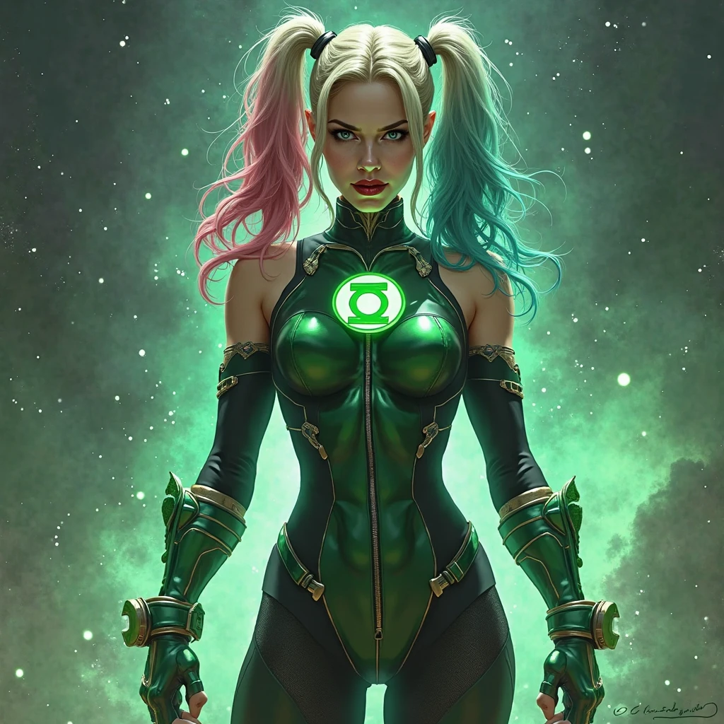 fine art digital painting, 1girl, woman, scifi, neon nomad, star explorer, full body, wearing infra light color:darkolivegreen space suit, bombshell hair, cosmic bright color:silver hair, bombshell bob cut, thick thighs, narrow waist, caucasian, Spectacular,wonderous fantasy megacity beyond the beginning of reality