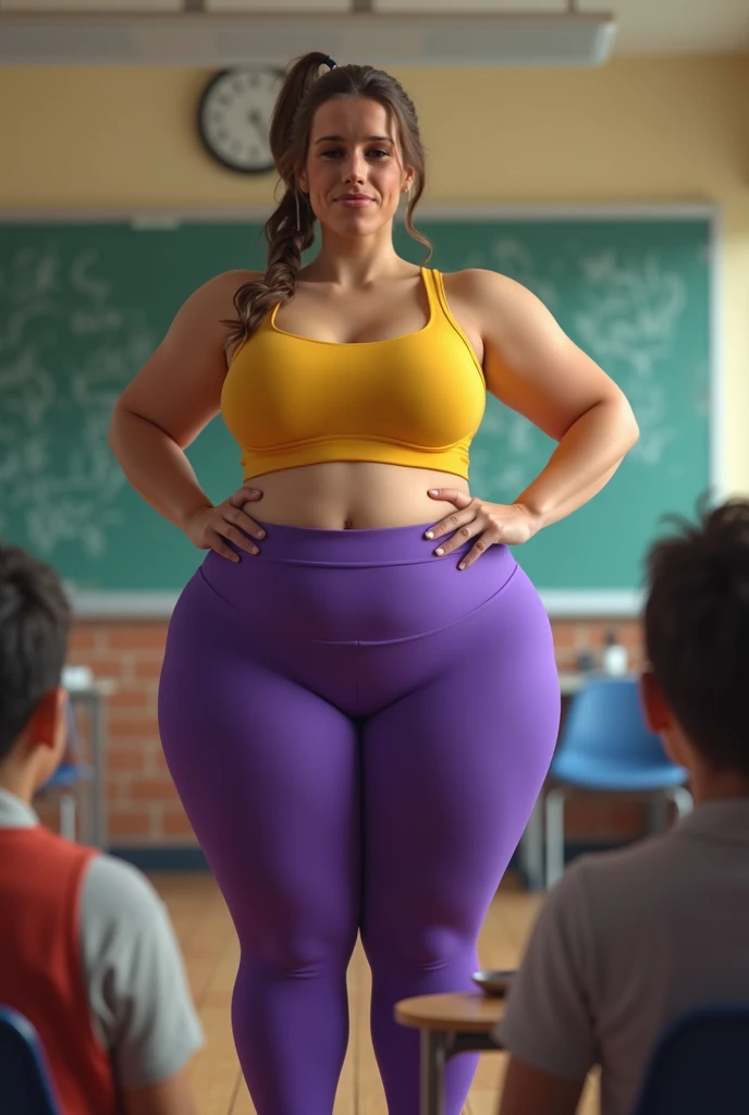 (((2heads))), high definition face, extra arms,realistic photography, a very sweaty pale 28year old teacher, Swedish, colombian, chubby,thicc,,overweight,v,very pale skin, , (big bulge:1.5),fit, brown hair with highlights , platinum blonde,detailed eyes, , , unathletic, very wide shoulders,(dressed like a red blue schoolteacher, cleavage ) huge droopy round breasts, beautiful hair, unathletic, classroom background,,,full body, realistic, detailed