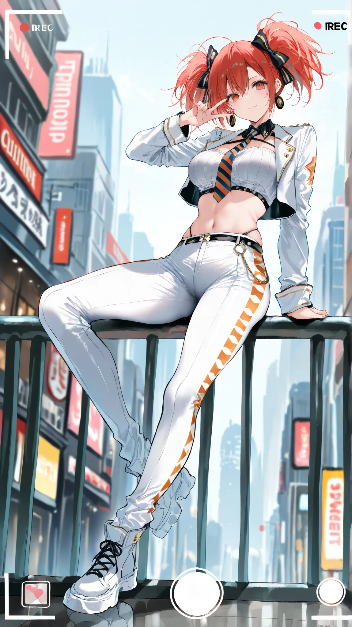 a full body anime style illustration of a woman with blond long hair, in a dynamic pose wearing white techwear outfit in the style of akihiko yoshida, futuristic cyberpunk, inspired by ghost in the shell, 90s manga aesthetic, expressive face, yellow background
