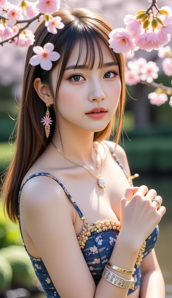 masterpiece, (photogenuineistic: 1.4), highest quality, beautiful lighting, outdoor, Girl Single, alone, jewelry, earrings, long hair, emeraldgreen eyes, black hair, outdoor, starry sky、moonlight、full moon、shooting star、big breasts, Scapula, Lips that shine with glitter,Smile、null, Braid, hair ornaments, genuine, bangs, ideal proportions face, necklace, pillars, , (big breasts:1.3)、(Highly detailed wallpapers in CG unity 8k), Complex, high detail, sharp focus, dramatic, beautiful girl, Bikini encrusted with colored stones, RAW photo, 8K UHD, film grainvating smile. Her realistic violet eyes sparkle with intrigue. The focus is sharp, highlighting the intricate details of her outfit, from the delicate patterns to the subtle texture of the fur trim. **Prompt 3** A captivating minimalist illustration of a 17-year-old woman. The upper body, the face at a 45-degree angle to the center, is elegantly accentuated with delicate touches of pastel, high bangs, large eyes, and full lips. She sits amidst vibrant blooms in 16K resolution. Directly into lens, her luminous fac