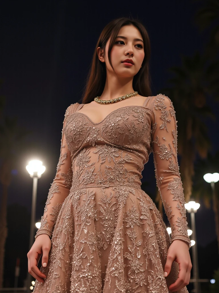 photo of <lora:coco:1>, a woman as a movie star, modelshoot style, (extremely detailed CG unity 8k wallpaper), photo of the most beautiful artwork in the world, professional majestic oil painting by Ed Blinkey, Atey Ghailan, Studio Ghibli, by Jeremy Mann, Greg Manchess, Antonio Moro, trending on ArtStation, trending on CGSociety, Intricate, High Detail, Sharp focus, dramatic, photorealistic painting art by midjourney and greg rutkowski, (waist chain), ((movie premiere gala)), ((standing on the red carpet)), ((paparazzi in the background)), (looking at viewer), (detailed pupils:1.3), (floral_prom_dress:1.3), (blue eyes:1.2), (closeup), <lora:floral_prom_dress07:0.3>