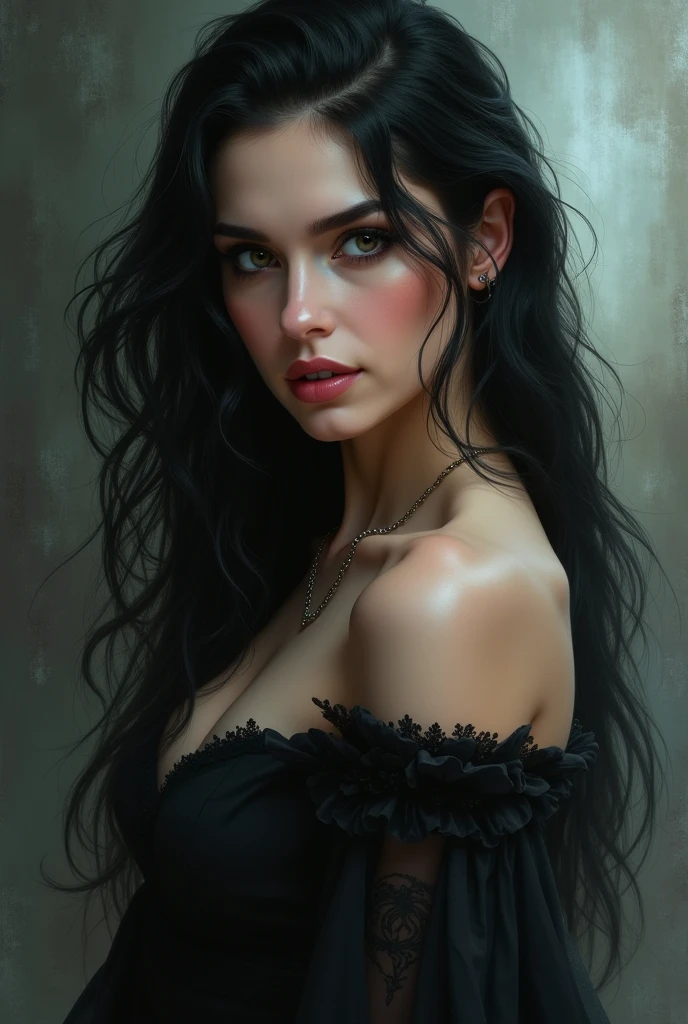 portrait of femme_fatale, long_hair, realism,