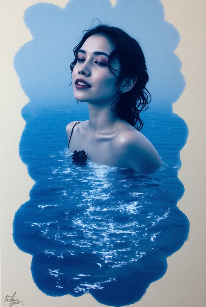Deep subliminal, Surrealism, in watercolor style, Photorealism, Water, nudity