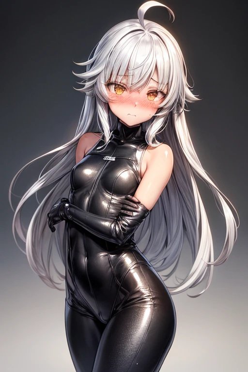 Masterpiece, best quality, ultra detailed, 1girl, nsfw, standing, small breasts, naughty face, thick_thighs, latex thigh boots,evil smile,evil smirk,