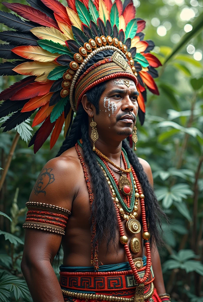 (((indigenous man))) best qualityer, very high resolution, Detailed CG in 4K, work of art, Amazon Brazil, Indigenous, Indigenous tribes, Indigenous city, forst, aesthetics, Beautiful picture, centered on screen, whole body