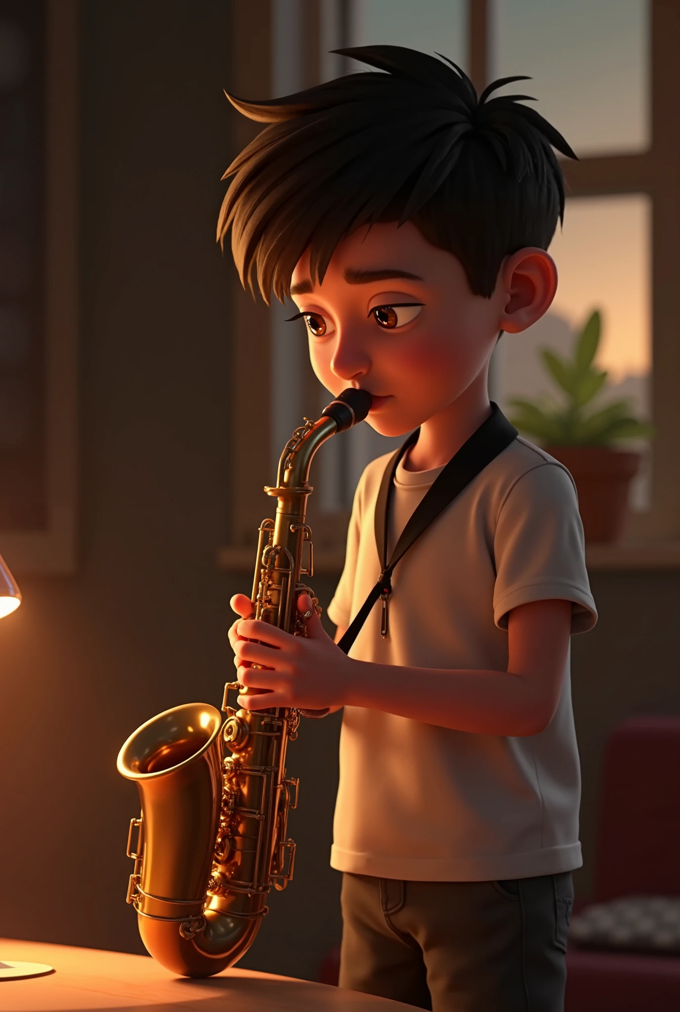 A bedroom music studio with a midi keyboard and a younf producer sitting in front of the desktop mixing a song. cartoon, painting, illustration back view