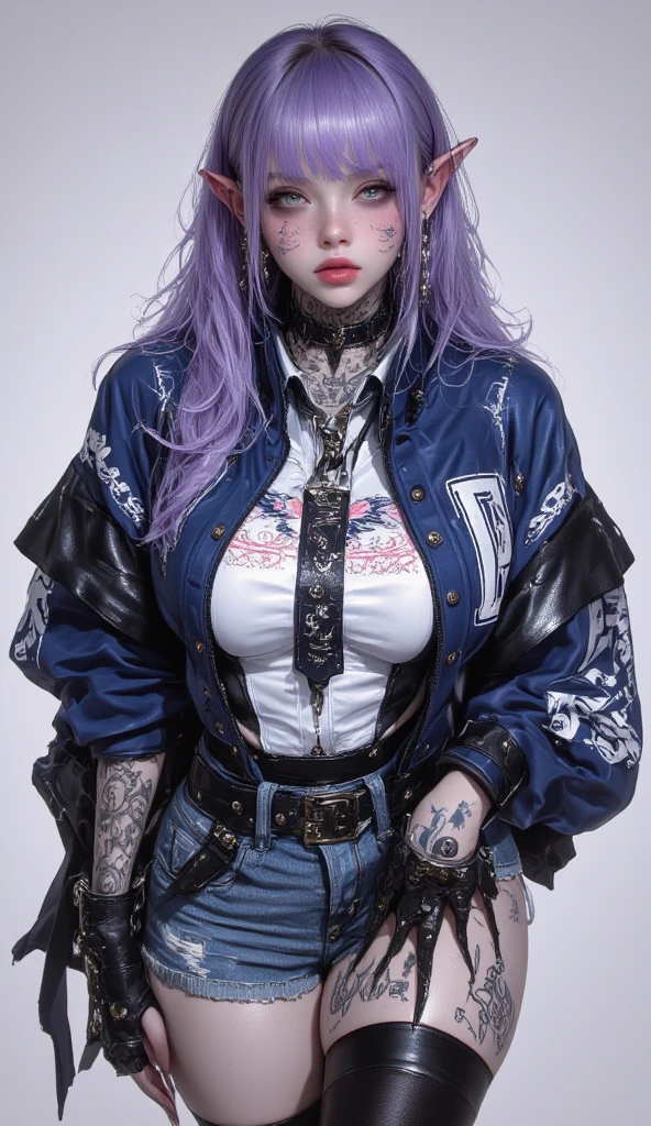 RAW PHOTO of An incredibly pretty young woman, a street punk delinquent dressed in punk-style clothes holding her middle finger, staring at the viewer, (Sidelocks: 1.3), torn clothes, piercings, jewelry, tattoos, observatory, finely detailed background, incredibly intricate background, incredibly absurd, best quality
