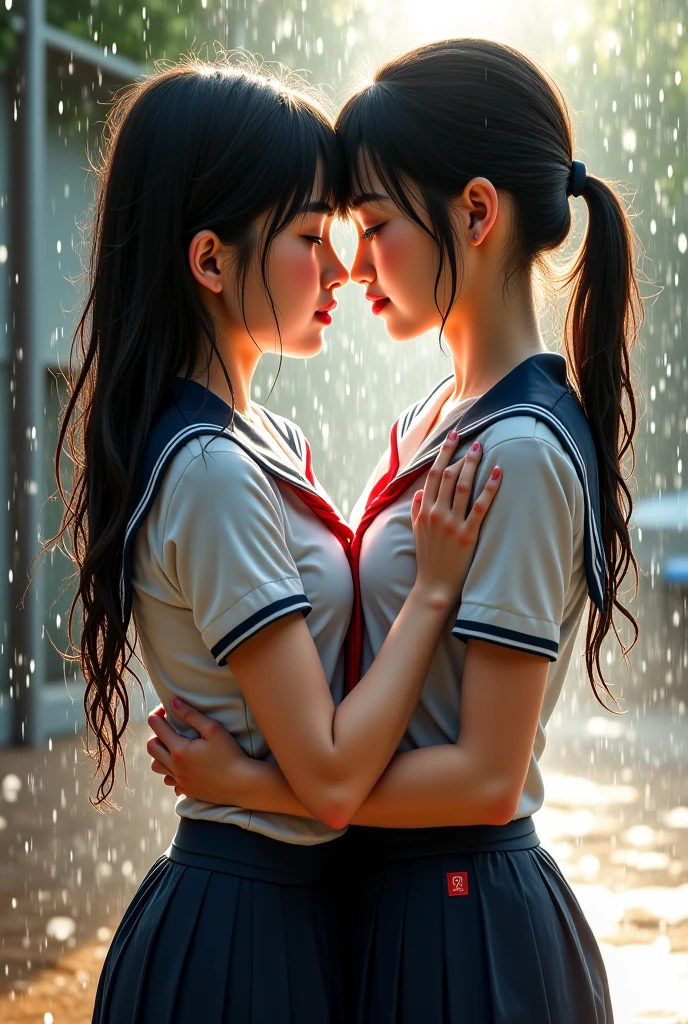 SFW, ((David Hamilton:1.37, White and vivid colors))、Extremely Detailed (Tiny Oppai-Loli Twins:1.37)、{(Dynamic-angle)|(from side)|(from back)|((from below:1.2))}、{(((Kissing face to face:1.41) Against the Nipples to Nipples Pressing hard))| (Standing Full Body:1.2) | ZoomedOut }、{(Floating hair with Strong wind)|(Ass focus)|French Braid|bun}、8K best quality、((Masterpiece:1.2、Photo-realistic:1.4)), { kodachrome | realistic | photorealistic | RAW }  BREAK 
 ((Detailed KAWAII Face、Detailed Radiant PearlSkin) with Transparency)、Smooth shading、(SoftFocus BokeH)、Soft Lighting、((school uniform with white Thongs))、{Flowers|Flower wreath|smile|Joyful|Pleasuring|Different types of hair colors}、{(Light Particles:1.2)|(Lens Flare)|(Luminescent Particles:0.6)}、{(((Just a heads above the Lake))) |Sparkling Lake surface|Splashing water|Before dawn|magic hour|morning glow|foggy|Haze|Colored Horizon}、{ThighGap | Whole Body proportions and all limbs are anatomically accurate | hidden hands | PUNIPUNI } .